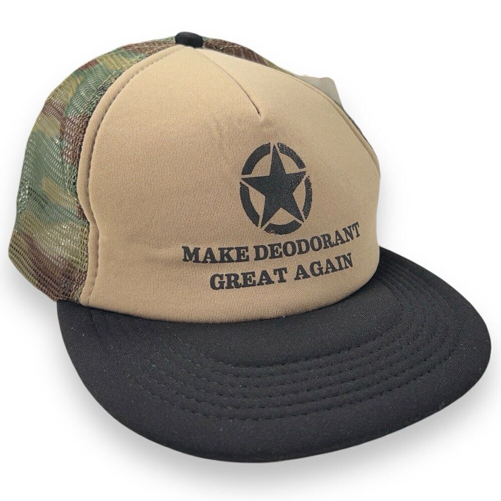 Make Deodorant Great Again America MAGA Camo Foam Trucker SnapBack Mesh Hat NEW!